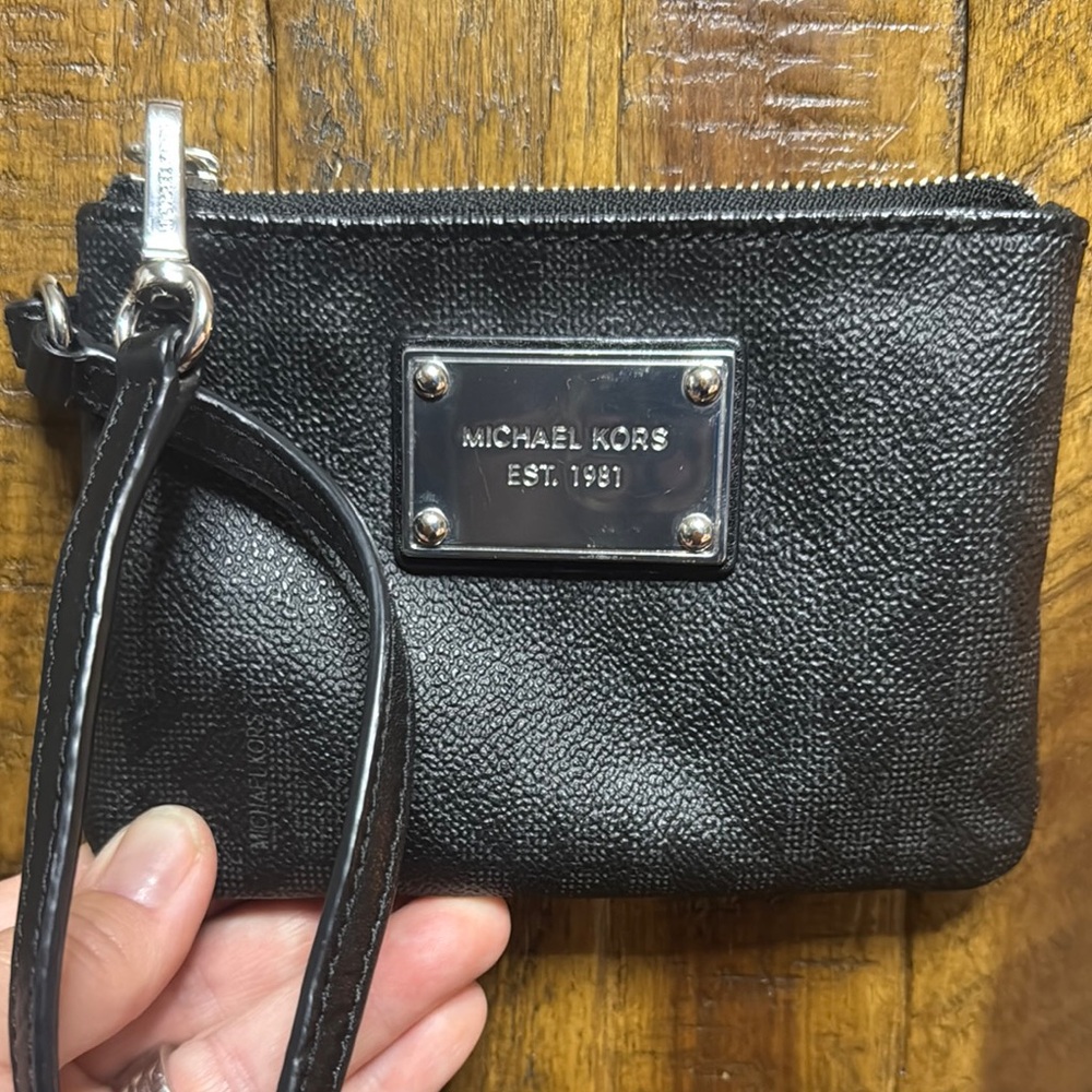 Michael Kors Textured Black Wristlet with Silver Accents